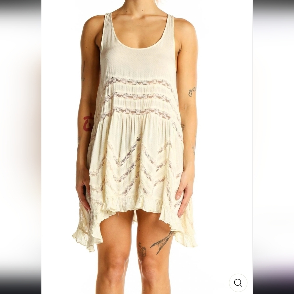 Free People Intimatily Ivory Lace-Trimmed Flowy Mini Dress Sz S